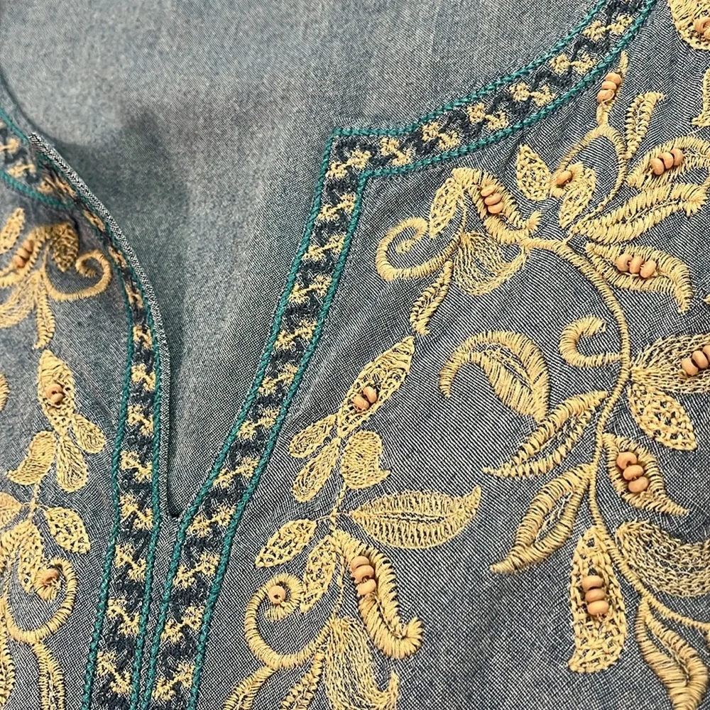 J. Jill Embroidered Tunic Top 2X Boho Coastal Casual Mature Essential - Picture 4 of 10